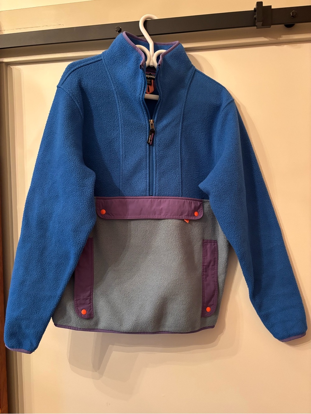 Patagonia Blue & Light Blue Fleece Pullover with Purple Trim